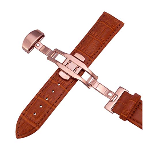 Lederband Rose Gold Faltschließe Uhrenarmband-Armband für Uhrenarmband 14-24mm Rose Hellbraun,14mm von Jksdp