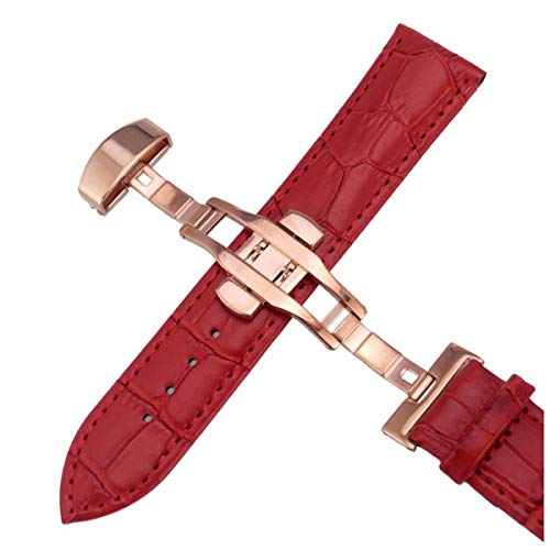 Lederband Rose Gold Faltschließe Uhrenarmband-Armband für Uhrenarmband 14-24mm Rose Red,12mm von Jksdp
