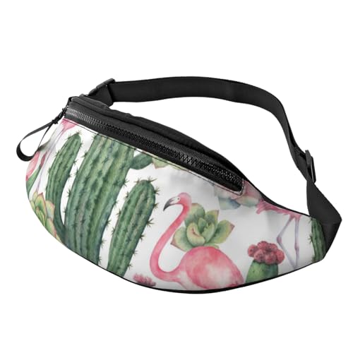 Bauchtasche mit Musik, Sport, Reisen, Bauchtasche, Laufen, Bauchtasche mit verstellbarem Gürtel für Männer und Frauen, Pink Flamingo Sukkulenten Pflanzen, Einheitsgröße von Jmorco