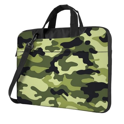 Camo Grün Bedruckte Laptoptasche 13/14/15,6 Zoll, ultradünne Laptoptasche Sleeve mit Schultergurt, Computer Aktentasche Abdeckung für Männer Frauen, Schwarz , 15.6 inch von Jmorco