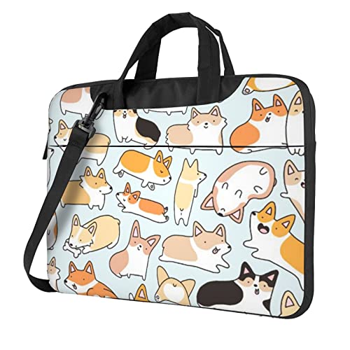 Corgi Muster Bedruckte Laptoptasche 13/14/15,6 Zoll, ultradünne Laptoptasche Sleeve mit Schultergurt, Computer Aktentasche Abdeckung für Männer Frauen, Schwarz , 14 inch von Jmorco