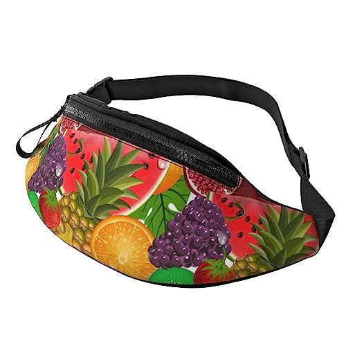 Gürteltasche mit amerikanischer Flagge und Baseball-Motiv, für Reisen, Bauchtasche mit verstellbarem Gürtel für Damen und Herren, Frische saftige Früchte Ananas Beeren Wassermelone Traube Orange, von Jmorco