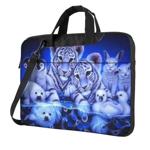 Stickerei Tiere Tiger Pinguin Gedruckt Laptop Tasche 13/14/15,6 Zoll, ultradünne Laptoptasche Sleeve mit Schultergurt, Computer Aktentasche Abdeckung für Männer Frauen, Schwarz , 15.6 inch von Jmorco