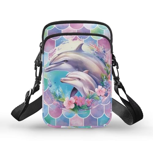 Jndtueit Fire Wolf Umhängetasche, modische Umhängetasche, Reißverschluss, Handtasche, Reise-Handy, Geldbörse, kleine Kuriertasche für Damen und Mädchen, Lila Delfin Meerjungfrau von Jndtueit