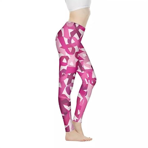 Jndtueit Fledermaus-Yogahose mit hoher Taille für Frauen, Elastizität, Bauchkontrolle, Workout-Hose, weiche Leggings zum Laufen, Tanzen, Pink Ribbon, XS von Jndtueit