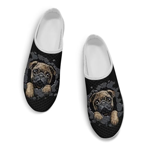 Jndtueit Frauen Cartoon Mops Schwarz Mesh Walking Schuhe Slip On Flats Casual Travel Loafers Mode Arbeit Business Schuhe für Frauen Männer Jndtueit Frauen Cartoon Mops Schwarz Mesh Walking Schuhe Slip On Flats Casual Travel Loafers Mode Arbeit Business Schuhe für Frauen Männer von Jndtueit