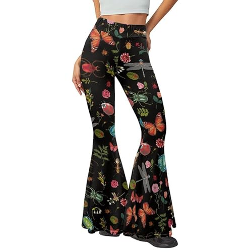 Jndtueit Pumpkin Yogahose für Frauen, Bauchkontrolle, Workout-Hose, ausgestellte Leggings für Sport, Laufen, Tanzen, Fitnessstudio, schmetterlings- / blumendesign, XXL von Jndtueit