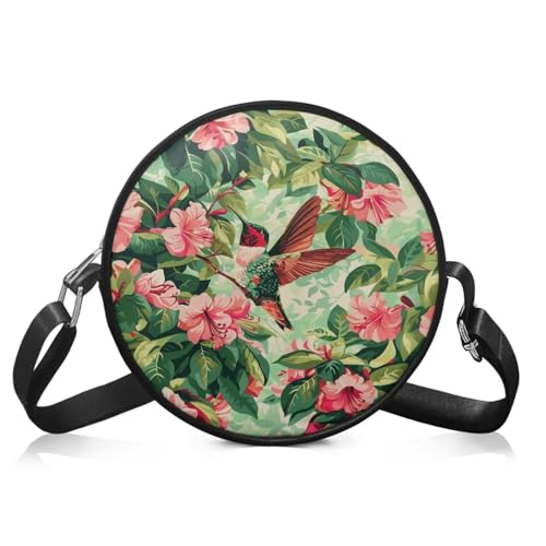 Jndtueit Umhängetasche mit tropischem Skelett-Blumen-Motiv, kleine Leder-Schultertaschen, Handtaschen, modische Umhängetasche, Reißverschluss, runde Umhängetasche, Geldbörse für Reisen, Strand, von Jndtueit