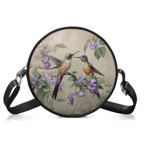 Jndtueit Van Gogh Damen Umhängetasche Crossbody Handtaschen Geldbörse Leder Messenger Bag Mode Kleine Kreuz Boyd Sling Clutch Geldbörse für Reisen, Retro Kolibri lila Blume von Jndtueit