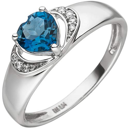 Jobo Damen-Ring aus 585 Weißgold mit Blautopas-Herz und 8 Diamanten Größe 58 von Jobo