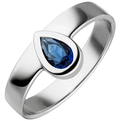 Jobo Damen-Ring aus 925 Silber mit blauem Glasstein-Tropfen Größe 56 von Jobo