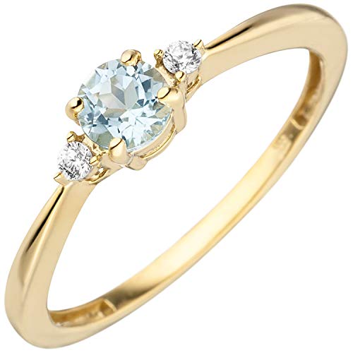 Jobo Damen Ring schmal 333 Gold Gelbgold 1 Blautopas hellblau blau 2 Zirkonia Größe 52 von Jobo