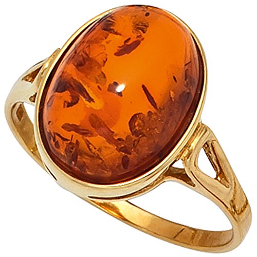 Jobo Damen Ring 375 Gold Gelbgold 1 Bernstein-Cabochon orange Bernsteinring Goldring Größe 52 von Jobo