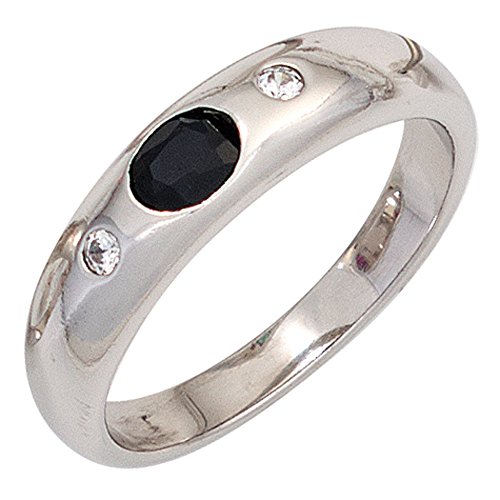 Jobo Damen Ring 925 Sterling Silber rhodiniert 1 Safir blau 2 Zirkonia Silberring Größe 52 von Jobo