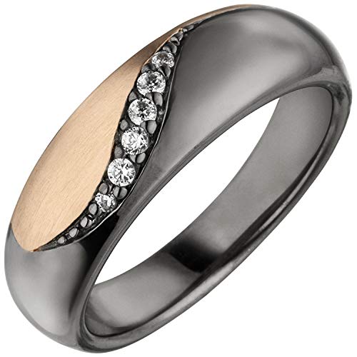 Jobo Damen Ring 925 Sterling Silber schwarz und roségold bicolor 6 Zirkonia Größe 54 von Jobo