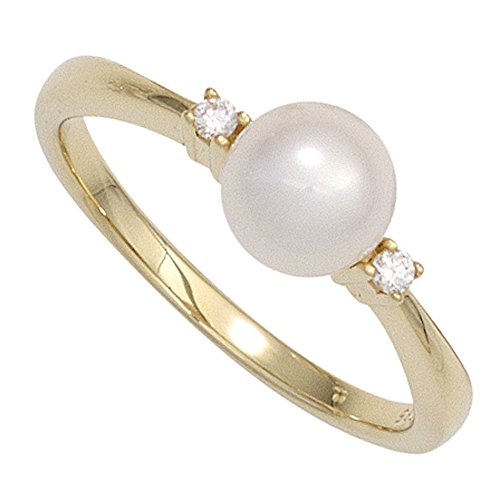 Jobo Damen-Ring aus 585 Gold mit Perle und 2 Diamanten Größe 52 von Jobo