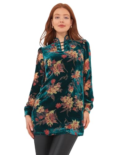 Joe Browns Damen Dark Floral Mandarin Collar Devore Velvet Mini Dress Lässiges Abendkleid, Green, 42 von Joe Browns