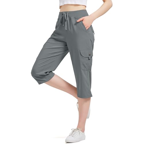 Damen 3/4 Sommer Caprihose Jogginghose Casual Cargohose Comfy Stretch Leichte Outdoor Sport Reise Wanderhose Mit 6 Taschen Gary-3XL von Jogwits