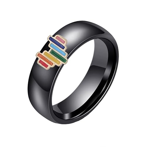 Joievievie 6MM Schwarze Keramik Ring Herz Regenbogen Schwul Lesbisch LGBT Stolz Schmuck Frau Mädchen Ehering Verlobung Hochzeit Größe 54（17,2） von Joievievie