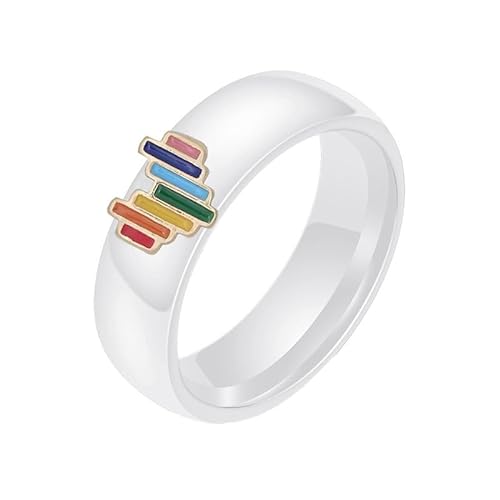 Joievievie 6MM Weiße Keramik Ring Herz Regenbogen Schwul Lesbisch LGBT Stolz Schmuck Frau Mädchen Ehering Verlobung Hochzeit Größe 59（18,8） von Joievievie