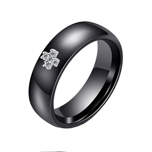 Joievievie 6MM Schwarze Keramik Ring Silber 925 Kreuz Kruzifix Zirkon Schmuck Frau Mädchen Ehering Verlobung Hochzeit Größe 52（16,6） von Joievievie