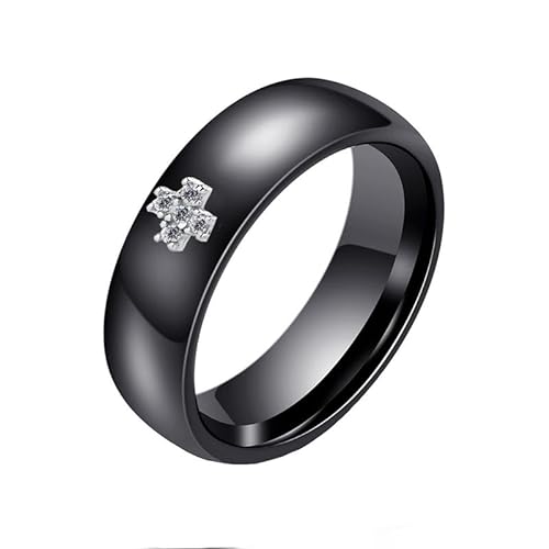 Joievievie 6MM Schwarze Keramik Ring Silber 925 Kreuz Kruzifix Zirkon Schmuck Frau Mädchen Ehering Verlobung Hochzeit Größe 59（18,8） von Joievievie