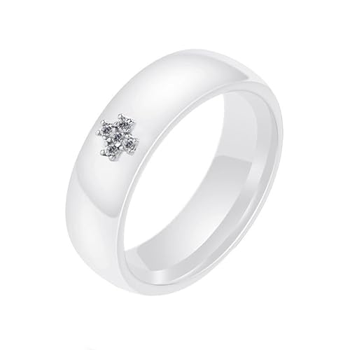 Joievievie 6MM Weiße Keramik Ring Silber 925 Kreuz Kruzifix Zirkon Schmuck Frau Mädchen Ehering Verlobung Hochzeit Größe 52（16,6） von Joievievie