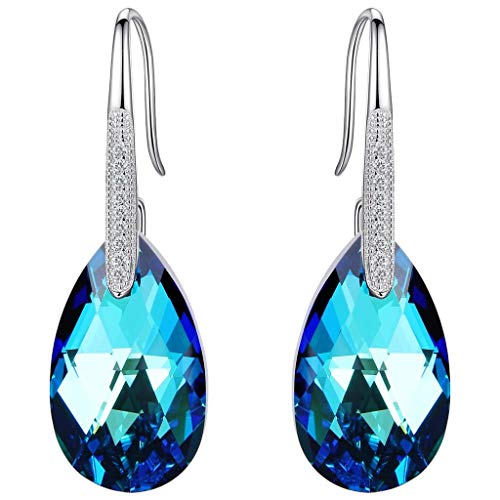 Clearine Ohrringe Kristall Teardrop 925 Sterling Silber Hochzeit Braut CZ Träne Ohrhänger Kristall Bermuda Blau von Clearine