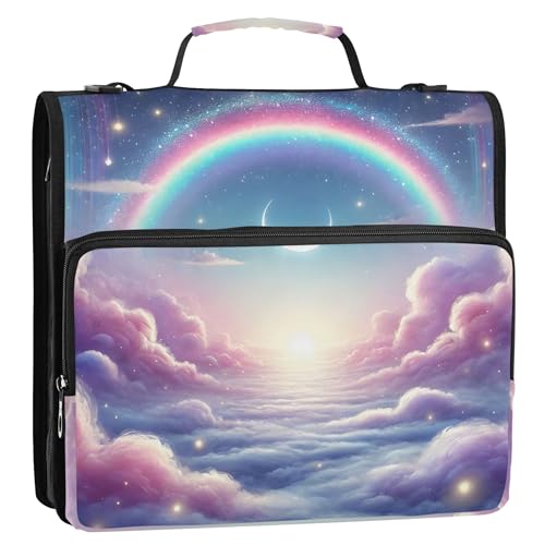 Mystic Rainbow Dream Sky Ringordner mit Reißverschluss, 3,8 cm, D-Ring-Schulbinder, Tasche mit Schultergurt, Portfolio und Etui, Ringordnerhalter Mystic Rainbow Dream Sky Ringordner mit Reißverschluss, 3,8 cm, D-Ring-Schulbinder, Tasche mit Schultergurt, Portfolio und Etui, Ringordnerhalter von Joitme