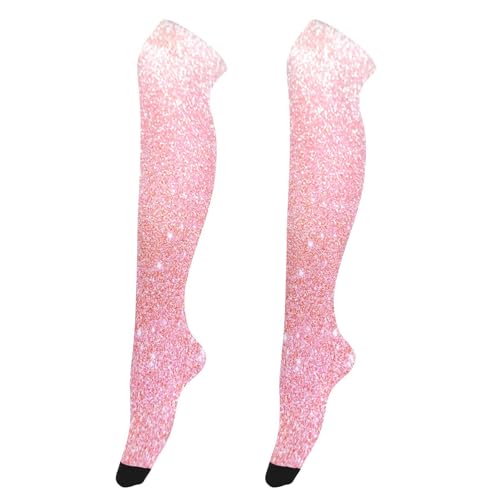 Pinke glitzernde Kniestrümpfe, weich und leicht, Overknee-Socken für Damen, pink, glitter, Einheitsgröße Pinke glitzernde Kniestrümpfe, weich und leicht, Overknee-Socken für Damen, pink, glitter, Einheitsgröße von Joitme