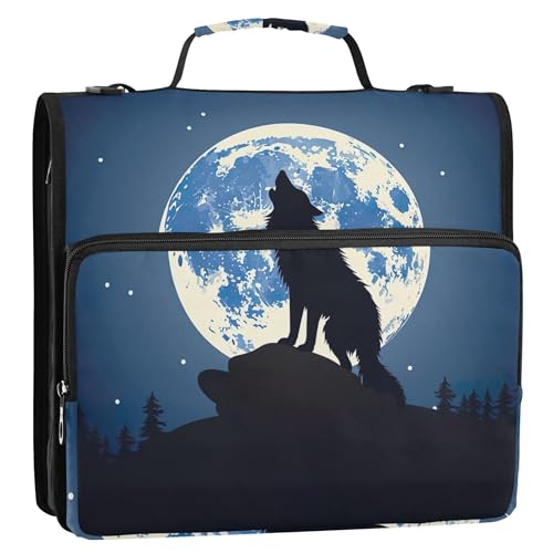 Wolf Moonlight Heul-Reißverschluss-Ordner, 3 Ringbücher, 3,8 cm, D-Ring-Schulbinder, Tasche mit Schultergurt, mehrere Taschen, große Portfolio-Mappe Wolf Moonlight Heul-Reißverschluss-Ordner, 3 Ringbücher, 3,8 cm, D-Ring-Schulbinder, Tasche mit Schultergurt, mehrere Taschen, große Portfolio-Mappe von Joitme