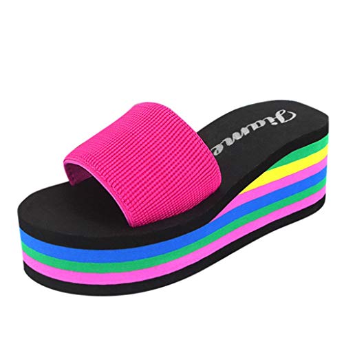 JokeLomple Damen Badeschuhe Sommer - Sommer Schlappen Plateau Schwarz Sommer Pantoletten Eva rutschfeste Pantoletten Blockabsatz Barfuss Damen Leder Comfort Maxirnalen Komfort von JokeLomple