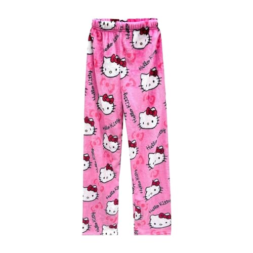 Schlafanzug Damen Hosen Lang Flanell Hello Kitty Pyjama Hose Damen Schlafhose Weich Kawaii Pyjamas Anime Bequeme Winter Schlafanzughose von JokeLomple