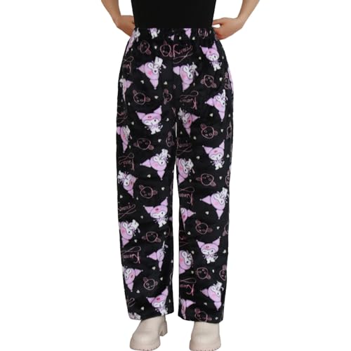 Schlafanzug Damen Hosen Lang Flanell Hello Kitty Pyjama Hose Damen Schlafhose Weich Kawaii Pyjamas Anime Bequeme Winter Schlafanzughose von JokeLomple