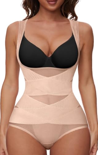 Joligiao Body Shapewear Damen Bauchweg Bodysuit Figurformender Body Damen Body Shaper Formbody Miederbody Taillenformer Damen Bauchweg Body,Beige,M von Joligiao