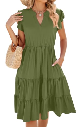Joligiao Sommerkleid Damen Kurz Kleid V Ausschnitt Rüschen Hemdkleid Elegant Casual Einfarbig Kurzes Kleid Freizeitkleider Kurze Ärmel Lose A Linie Kleider mit Taschen Mode Leicht Knielang Kleider Joligiao Sommerkleid Damen Kurz Kleid V Ausschnitt Rüschen Hemdkleid Elegant Casual Einfarbig Kurzes Kleid Freizeitkleider Kurze Ärmel Lose A Linie Kleider mit Taschen Mode Leicht Knielang Kleider von Joligiao