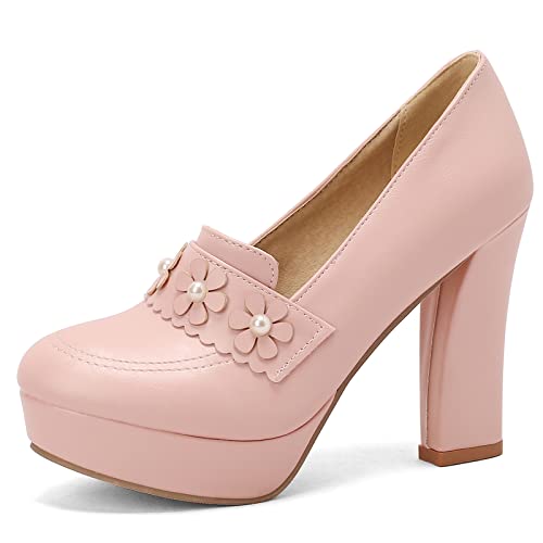 Joliss Damen Blockabsatz Mary Jane Schuhe Damen Mode Blume Mary Jane Schuhe Damen Plateau Ohne Verschluss Mary Jane Schuhe Pink Gr 43 EU/45Cn von Joliss