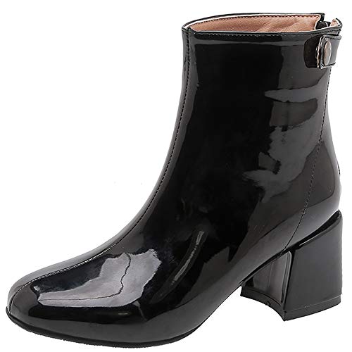 Joliss Damen Elegant Abend Kleid Stiefeletten Damen Runde Zehen Stiefeletten Damen Blockabsatz Stiefeletten Damen Klassischer Back Reißverschluss Stiefeletten Wiith Schnalle Schwarz Gr 47 EU/49Cn von Joliss