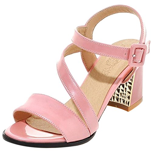 Joliss Damen Elegant Blockabsatz Sandalen Offene Zeh Mitte Absatz Sandalen Party Pink Gr 34 EU von Joliss