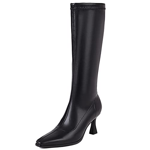 Joliss Damen Kitten Heel Kniestiefel Damen Square Toe Kniestiefel Damen Abend Reißverschluss Kniestiefel Schwarz Gr 38 EU/39Cn von Joliss