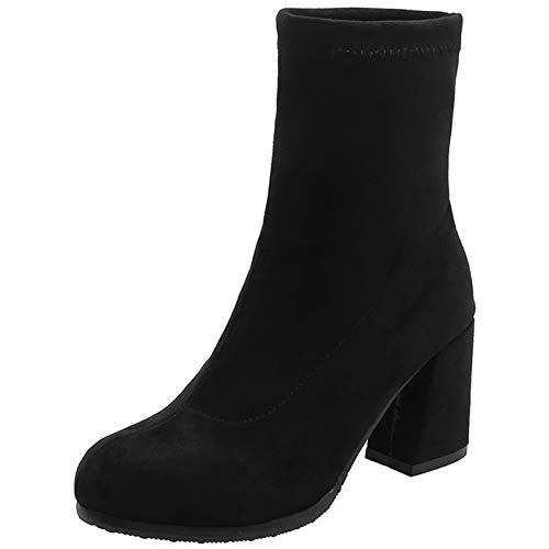 Joliss Damen Runde Zehen Stiefeletten Damen Blockabsatz Heel Stiefeletten Damen Ohne Verschluss Stretch Stiefel Damen Abend Kleid Stiefeletten Schwarz Gr 34 Eu von Joliss