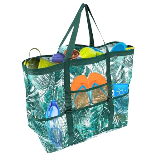 Jomewory Strandtasche, tragbare Strandtasche | Mesh-Einkaufstasche mit Reißverschluss - Wiederverwendbare leichte Strandtasche, tragbare Aufbewahrungstasche mit mehreren Taschen für Strand, Einkaufen von Jomewory