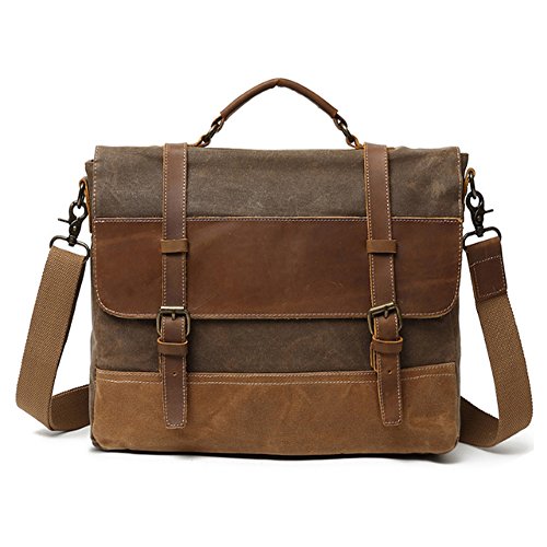 Jonon Echtes Leder Canvas Umhängetasche Wasserdicht Vintage Große 15 Zoll Computer Laptop Herren Damen Messenger Bag Aktentasche Notebook (Braun) von Jonon