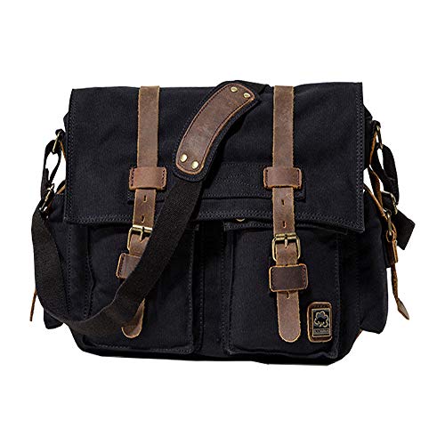 Jonon Vintage Military Herren Canvas Messenger Bag für 13,3-17 Zoll Laptop, Schwarz, Size 17.3" von Jonon