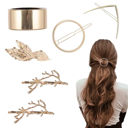 Goldene Haarspangen, geometrische V-Pin-Locken Klammern, Blatt-kleine Haarspangen, Mädchen-Haar-Accessoires, Metall-Haarmanschetten, Haar-Zopf-Ringe, blondes Styling für Frauen von Joo&Rind