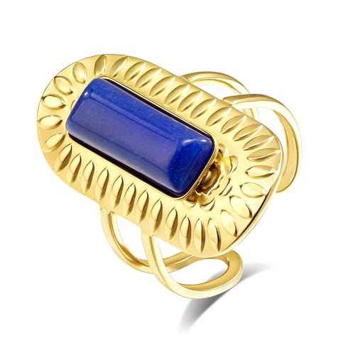 Joo&Rind Ringe Frauen, Ring Damen mit Türkis Edelstein, 14k Vergoldete Edelstahl Ringe Damen, Offener Verstellbar Gold Ring, Hypoallergen Schmuck Damen, Geschenke für Frauen (Gold G) von Joo&Rind