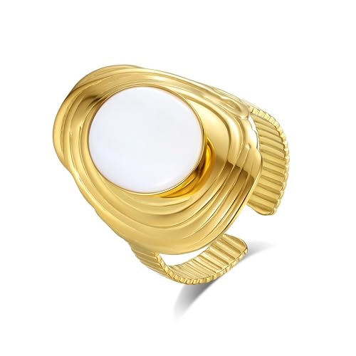 Joo&Rind Ringe Frauen, Ring Damen mit Türkis Edelstein, 14k Vergoldete Edelstahl Ringe Damen, Offener Verstellbar Gold Ring, Hypoallergen Schmuck Damen, Geschenke für Frauen (Gold J) von Joo&Rind