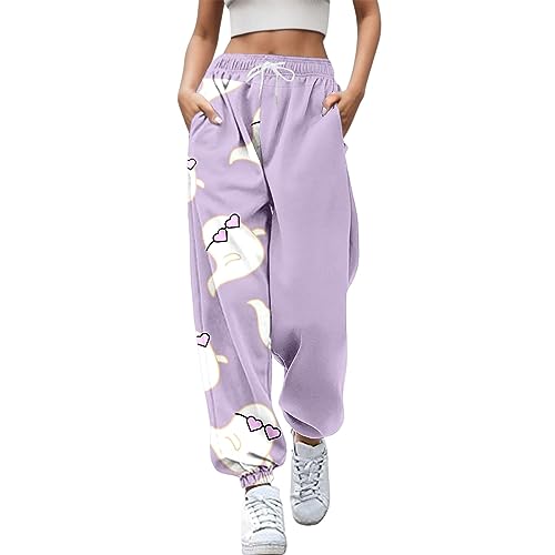 Damen Jogginghose mit Taschen Halloween Bedruckter Hohe Taille Hose Lässige Sportliches Fitnessstudio Athletische Passform Damenhose Herbst Winter Trainingshose High Waist Lässige Loose Sweathose von Jooffery