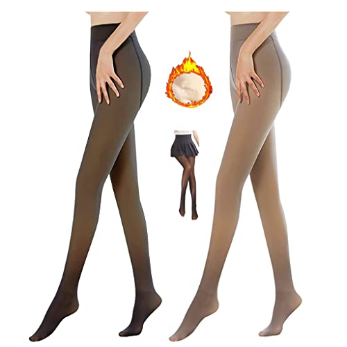 Jooffery Damen Plüschstrümpfe Perfekt Beine abnehmen Gefälschte durchscheinend Warm Pantyhose -wärmende Thermo für, verdickte Leggings, Winter, Einheitsgröße, Kaffee+schwarz-220g von Jooffery