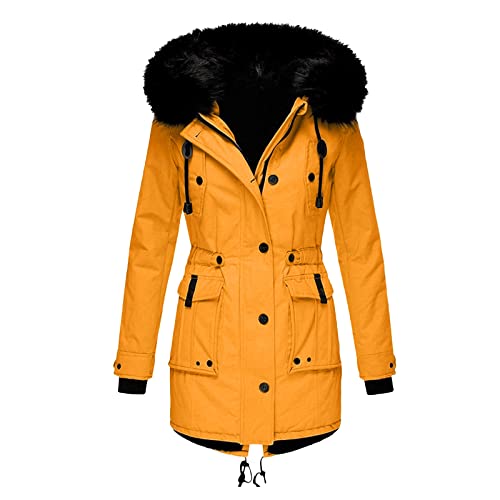 Jooffery Funktionsjacke Damen,Regenjacke Damen Winterjacke Lang Warm Gefüttert Winterparka Übergangsjacke Herbstmantel Damen Warm Gefüttert Winter Parka Jacke Herbstjacke mit Fellkapuze Dicke Coat von Jooffery